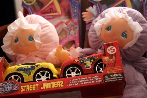 Toy cars and dolls